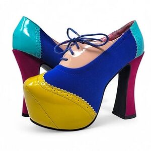 Color Block Lace Up Oxford Platform Heels